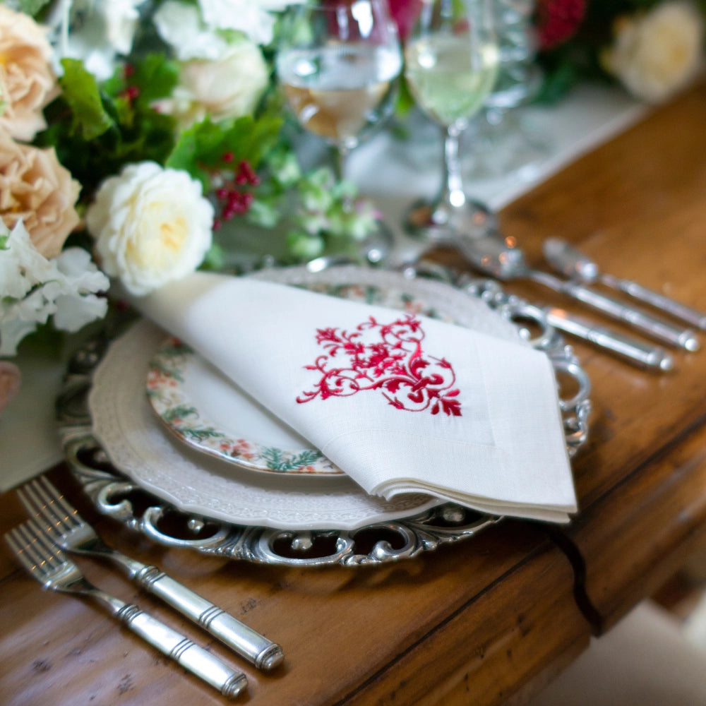 Victorian Embroidered Linen Square Napkin