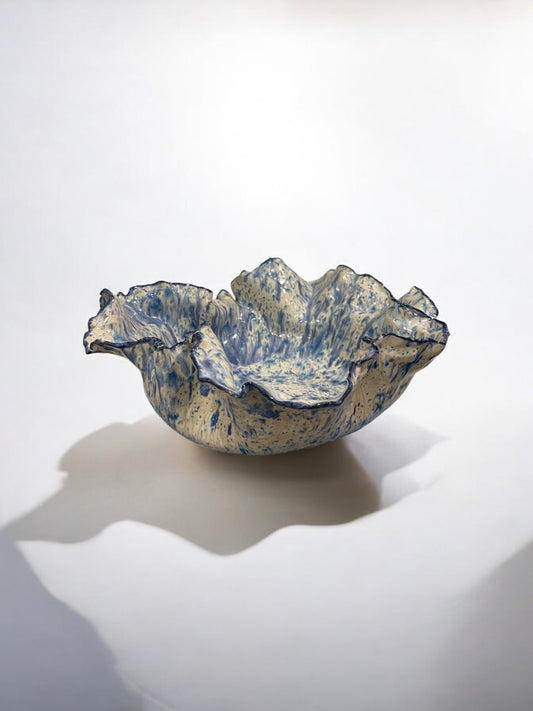 Azure Bowl with Blue Ruffled Rim