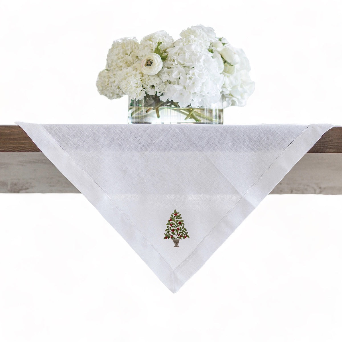 Holly Tree Embroidered Linen Table Square